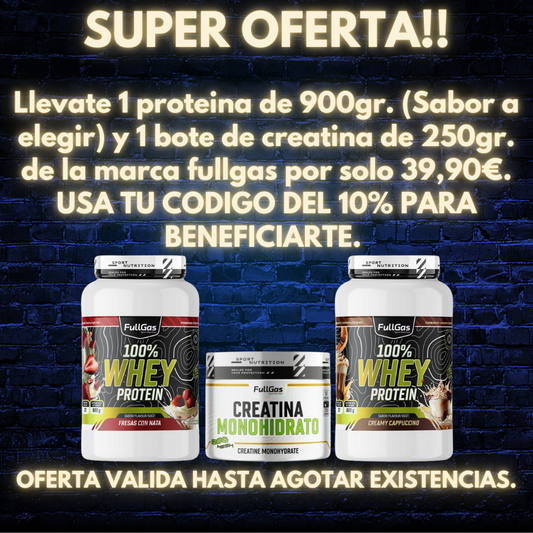 FULLGAS WHEY PROTEIN 900Gr + Creatina Monohidrato 250Gr